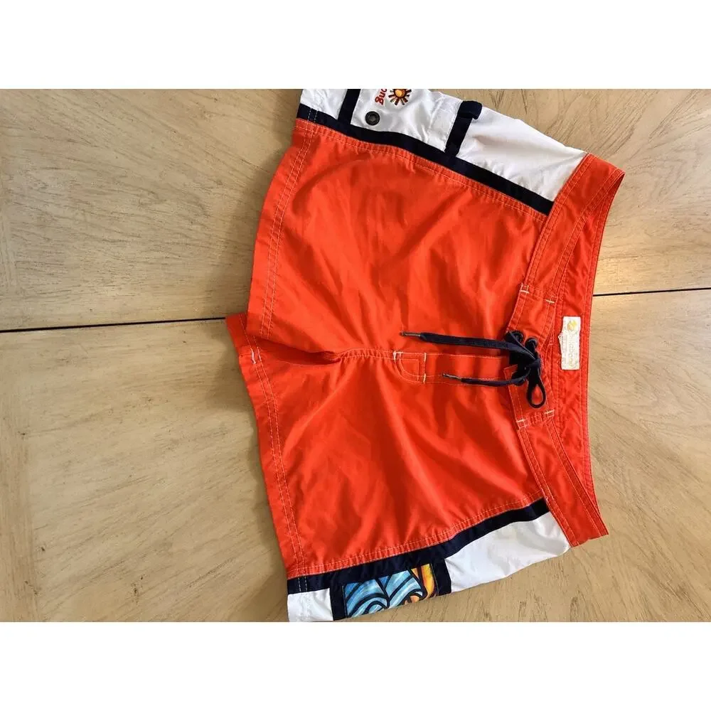 VTG 90s Billabong Board Swim Shorts Mini Womens Large Hawaiian Aloha Orange Surf